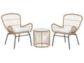 Miniatyrbillede 1 af 11: Bistrosæt Brun Imiteret Rattan Sort Stålben 2 Stole med Grå Hynder Glasbordplade Moderne 2 Personers Udendørs Sæt