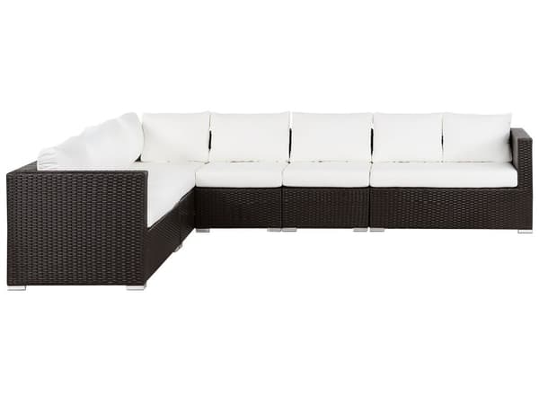 8 personer Udendørs Havesofasæt Brun Samtale m/ Beige Hynder Hjørnesofa Lænestol Sofabord