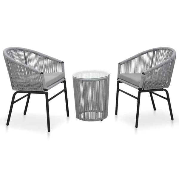 vidaXL bistrosæt 3 dele med hynder PVC-rattan grå