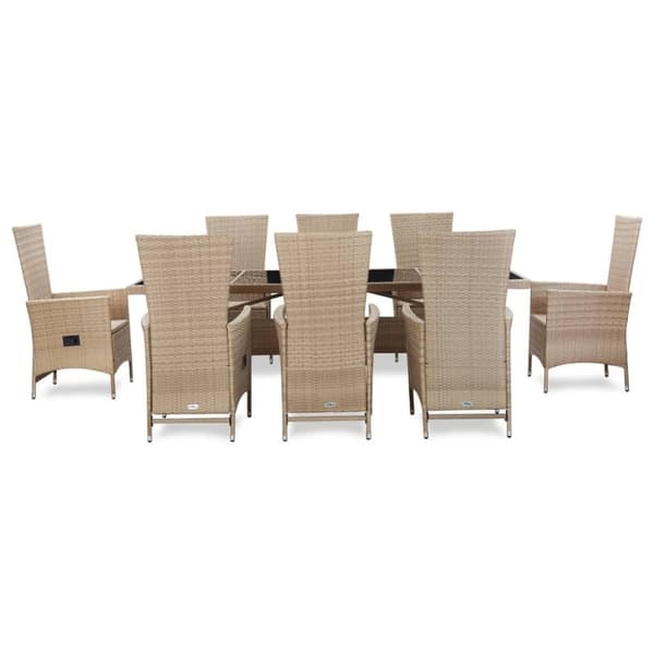 vidaXL udendørs spisebordssæt 9 dele med hynder polyrattan beige