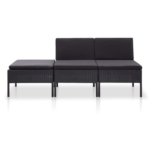 vidaXL haveloungesæt 3 dele med hynder polyrattan sort