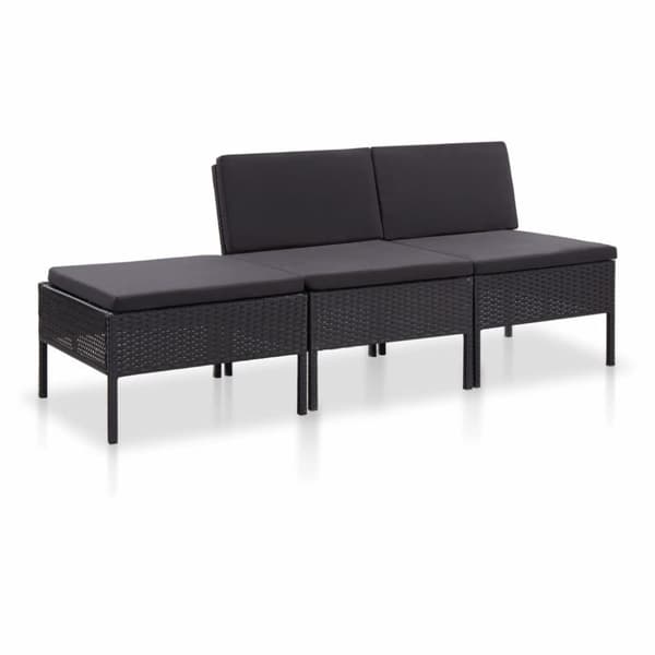 vidaXL haveloungesæt 3 dele med hynder polyrattan sort