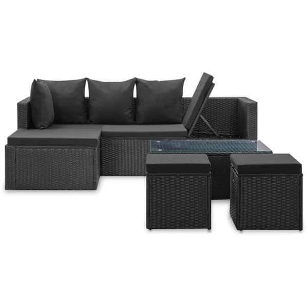 vidaXL Loungegrupp för trädgården med dynor 4 delar konstrotting svart