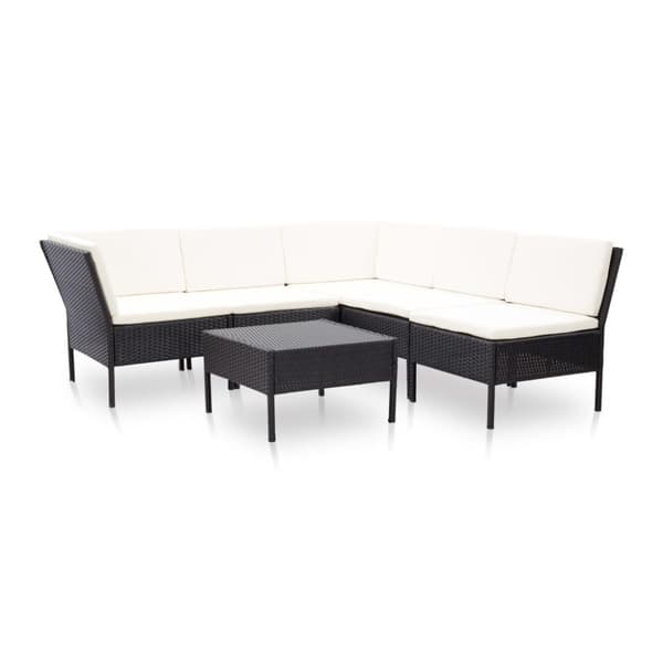 vidaXL haveloungesæt 6 dele med hynder polyrattan sort