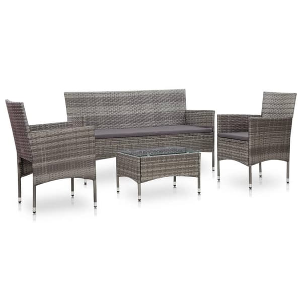 vidaXL Loungegrupp för trädgården 4 delar med dynor konstrotting grå