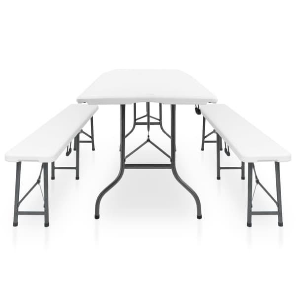vidaXL foldbart havebord med 2 bænke 180 cm stål og HDPE hvid