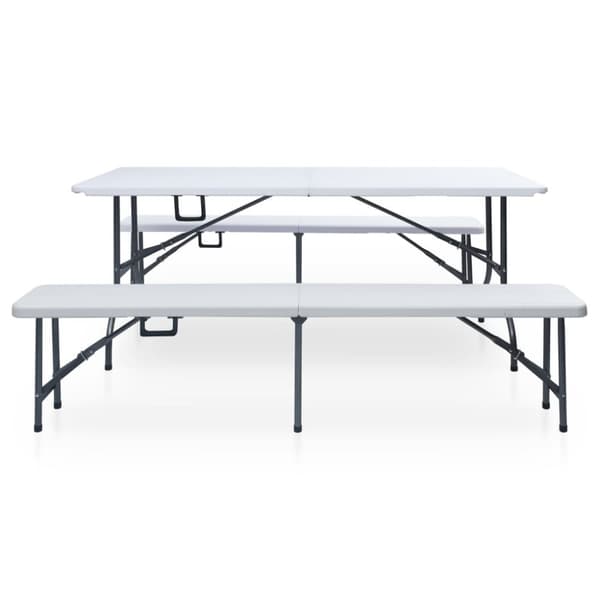 vidaXL foldbart havebord med 2 bænke 180 cm stål og HDPE hvid