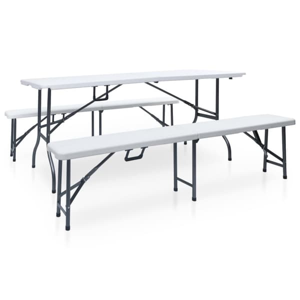vidaXL foldbart havebord med 2 bænke 180 cm stål og HDPE hvid