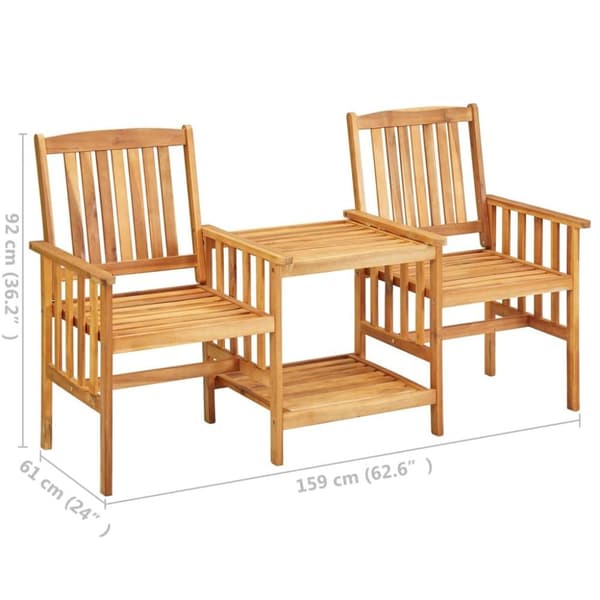 vidaXL Hagestoler med tebord 159x61x92 cm heltre akasie