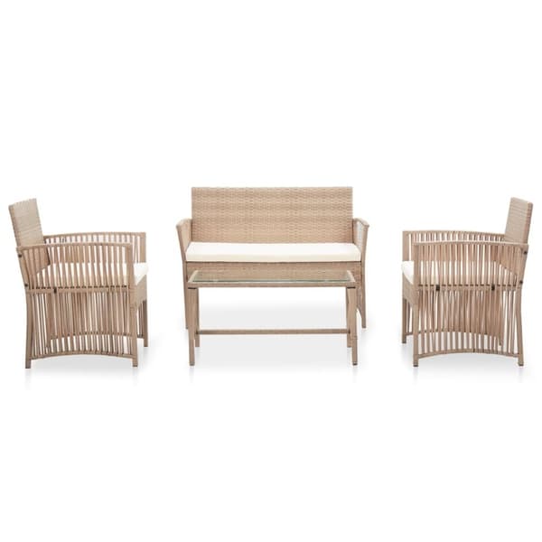 vidaXL Loungegrupp för trädgården med dynor 4 delar konstrotting beige
