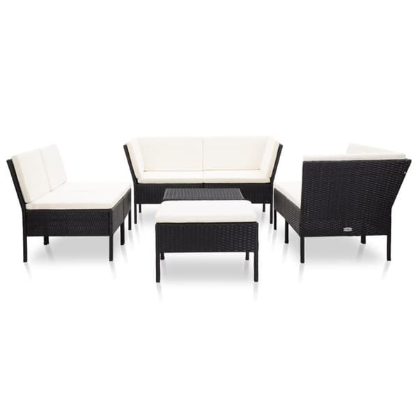 vidaXL haveloungesæt 8 dele med hynder polyrattan sort