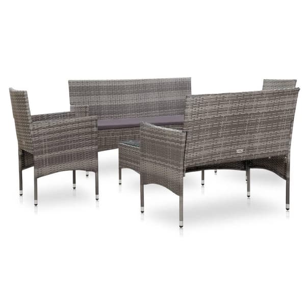 vidaXL haveloungesæt 5 dele med hynder polyrattan grå