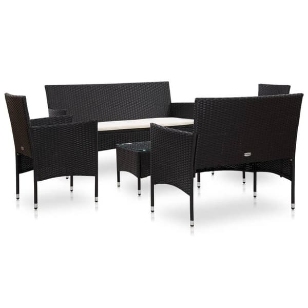 vidaXL haveloungesæt 5 dele med hynder polyrattan sort