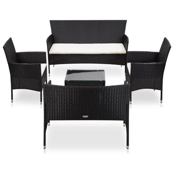 vidaXL haveloungesæt 5 dele med hynder polyrattan sort