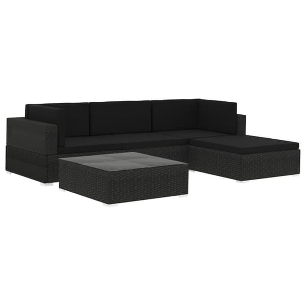 vidaXL loungesæt til haven 5 dele med hynder polyrattan sort