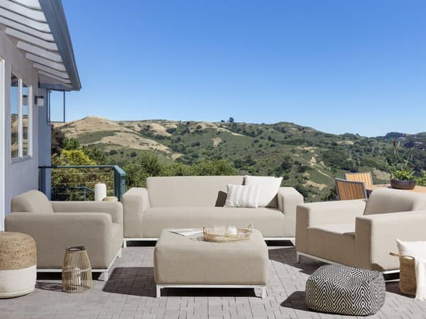 Loungesæt Beige Polyester 5 Personers Moderne Sofasæt Udendørs Nonwood Vedligeholdelsesfri Havemøbler Quickdry Skum Vandtætte Hynder til Have