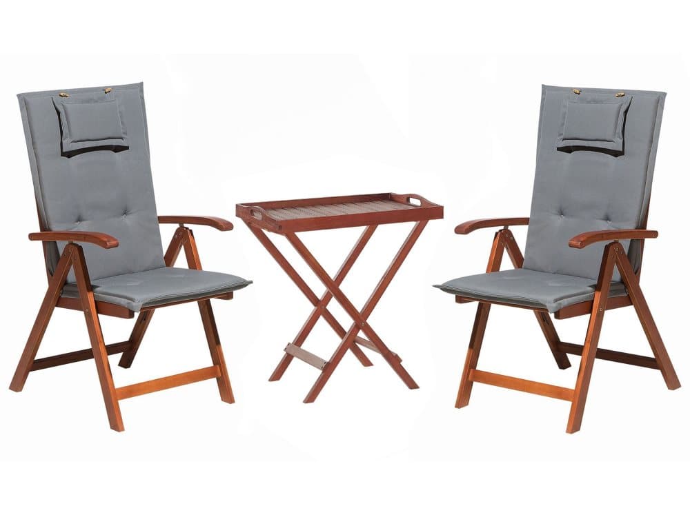 Balkongset av bord och 2 solar med dynor grafitgrå TOSCANA