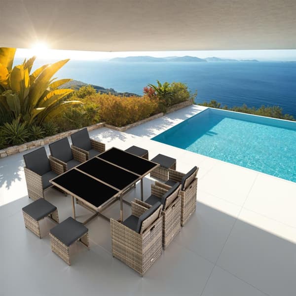 Polyrattan havemøbelsæt Malaga med overtræk - natur