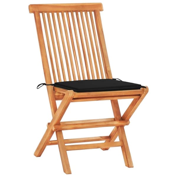 vidaXL Caféset 3 delar med svarta dynor massiv teak
