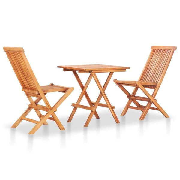 vidaXL Caféset 3 delar med svarta dynor massiv teak