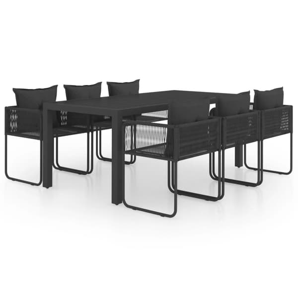 vidaXL 7-osainen Ulkoruokailuryhmä PVC rottinki musta