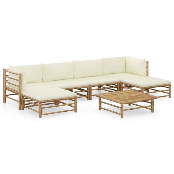 vidaXL Loungegrupp för trädgården med gräddvita dynor 7 delar bambu