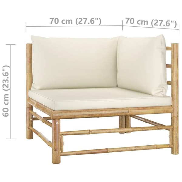 vidaXL Loungegrupp för trädgården med gräddvita dynor 9 delar bambu