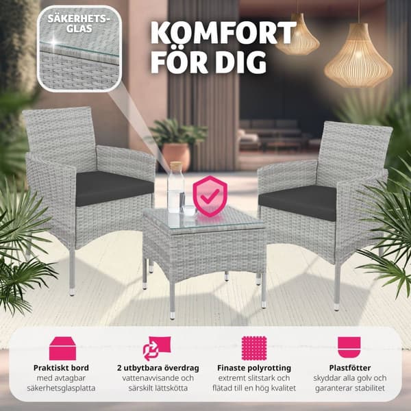 Loungeset/Loungegrupp Luzern i konstrotting 2+1 inkl överdrag i 2 färger - ljusgrå