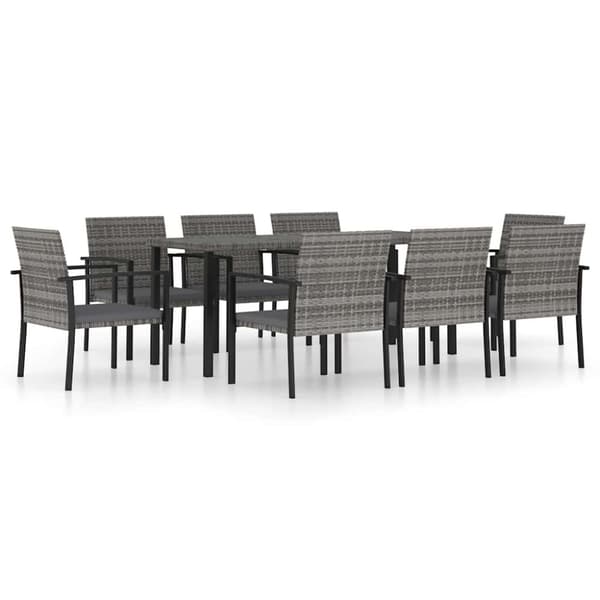 vidaXL Hagespisegruppe 9 deler polyrotting grå