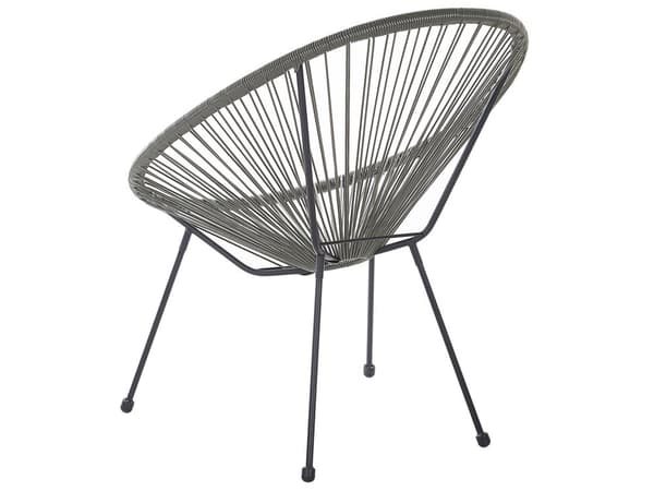 Havestole Grå Rattan Sort Pulverlakerede Stålben sæt 70 x 90 cm Udendørs Altan Stabelbar Lounge med Sidebord Retro Rund Flet Moderne Design