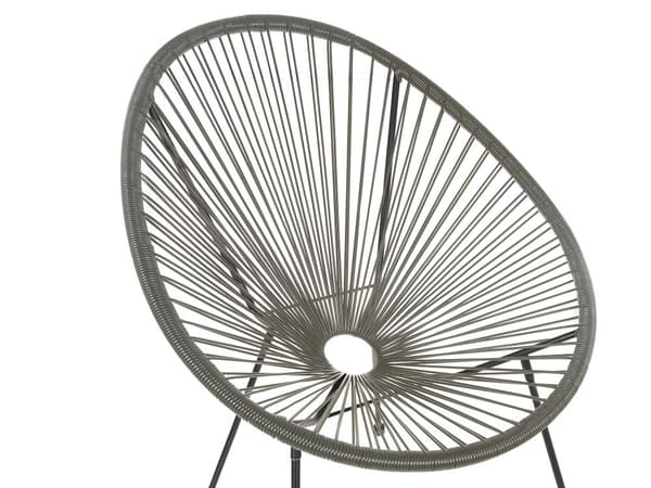 Havestole Grå Rattan Sort Pulverlakerede Stålben sæt 70 x 90 cm Udendørs Altan Stabelbar Lounge med Sidebord Retro Rund Flet Moderne Design
