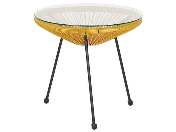 Havestole Gul Rattan Sort Pulverlakerede Stålben sæt 70 x 90 cm Udendørs Altan Stabelbar Lounge med Sidebord Retro Rund Flet Moderne Design