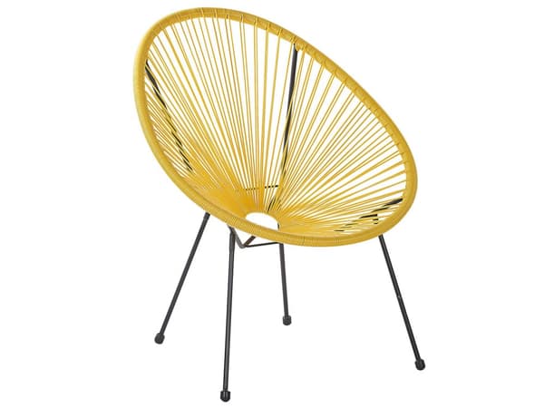 Havestole Gul Rattan Sort Pulverlakerede Stålben sæt 70 x 90 cm Udendørs Altan Stabelbar Lounge med Sidebord Retro Rund Flet Moderne Design