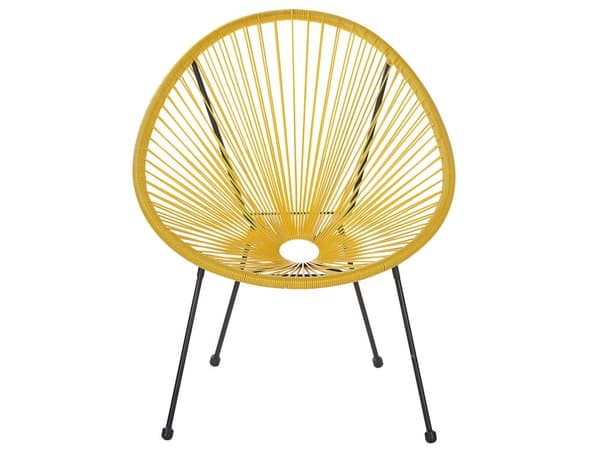 Havestole Gul Rattan Sort Pulverlakerede Stålben sæt 70 x 90 cm Udendørs Altan Stabelbar Lounge med Sidebord Retro Rund Flet Moderne Design