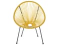 Miniatyrbillede 8 af 11: Havestole Gul Rattan Sort Pulverlakerede Stålben sæt 70 x 90 cm Udendørs Altan Stabelbar Lounge med Sidebord Retro Rund Flet Moderne Design