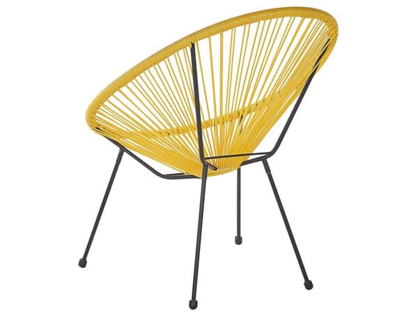 Havestole Gul Rattan Sort Pulverlakerede Stålben sæt 70 x 90 cm Udendørs Altan Stabelbar Lounge med Sidebord Retro Rund Flet Moderne Design