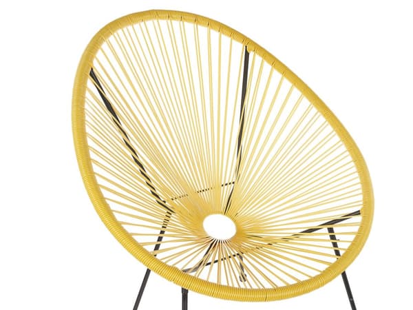 Havestole Gul Rattan Sort Pulverlakerede Stålben sæt 70 x 90 cm Udendørs Altan Stabelbar Lounge med Sidebord Retro Rund Flet Moderne Design