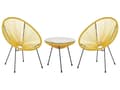 Miniatyrbillede 1 af 11: Havestole Gul Rattan Sort Pulverlakerede Stålben sæt 70 x 90 cm Udendørs Altan Stabelbar Lounge med Sidebord Retro Rund Flet Moderne Design