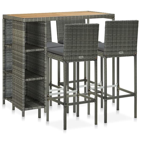 vidaXL havebarsæt 5 dele med hynder polyrattan grå