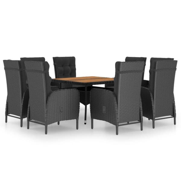 vidaXL Matgrupp för trädgården 9 delar konstrotting och akaciaträ svart