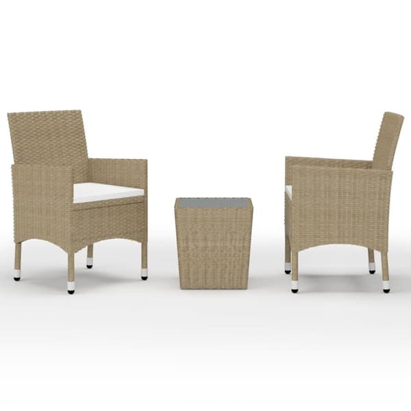 vidaXL Bistrosett 3 deler polyrotting og herdet glass beige