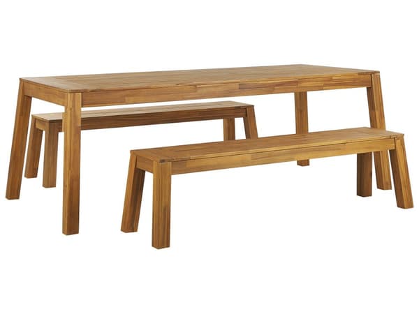 Trädgårdsmöbelset 3 Delar Laminerat Akaciaträ Rektangulärt Bord 2 Bänkar Inomhus Utomhus Rustik Design