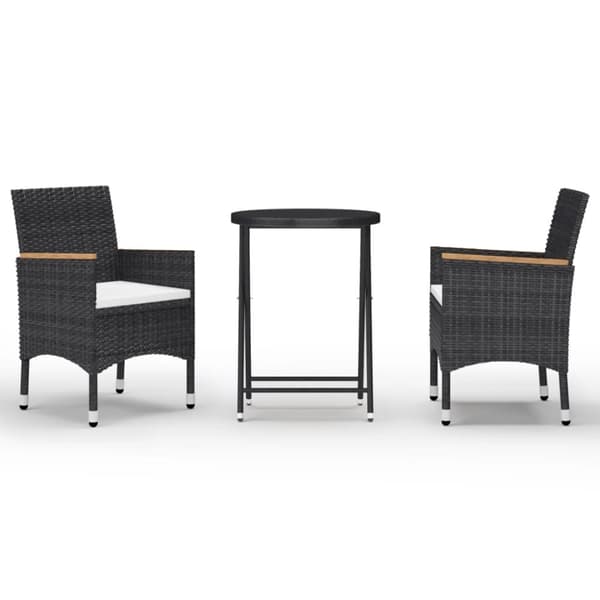 vidaXL Hagebistrosett 3 deler polyrotting og herdet glass svart