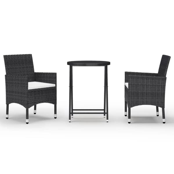 vidaXL bistrosæt til haven 3 dele polyrattan og hærdet glas sort