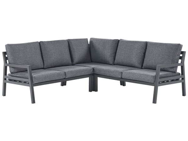 Utomhus Hörnsoffa Trädgårdsmöbelset Mörkgrå Aluminum Svart with Soffbord Polyester Dynor 5-sits Modulär