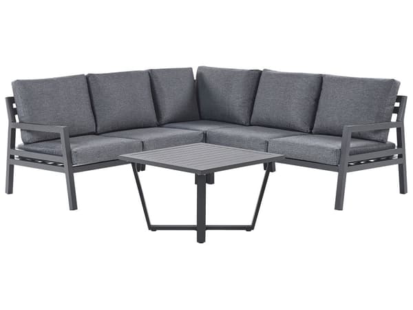 Utomhus Hörnsoffa Trädgårdsmöbelset Mörkgrå Aluminum Svart with Soffbord Polyester Dynor 5-sits Modulär