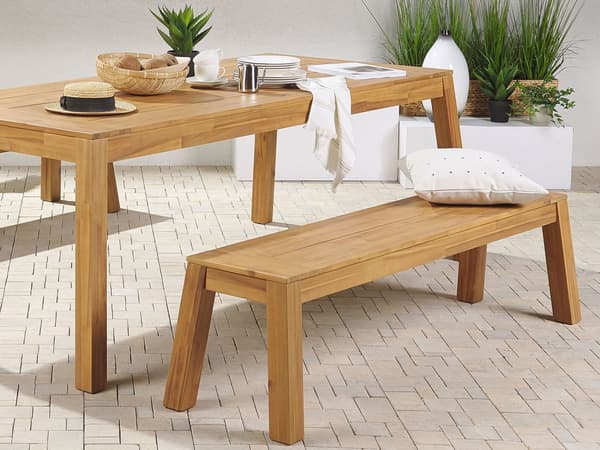 Have Spisestuesæt 5 Stykker Lyst Lamineret Akacietræ Rektangulært Bordbænk 3 Stole Rustik Moderne Design