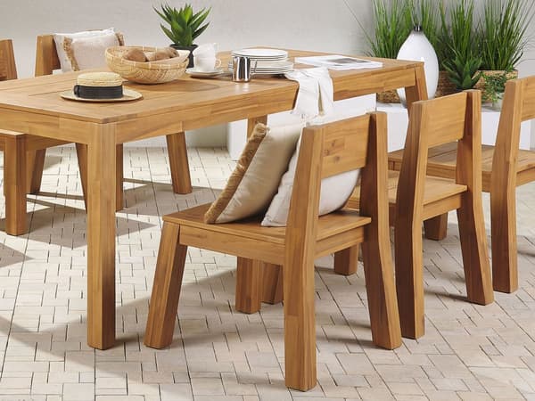 Have Spisestuesæt 7 Dele Lys Lamineret Akacietræ Rektangulært Bord 6 Stole Indendørs Udendørs Rustik Moderne Design