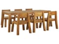Miniatyrbillede 1 af 11: Have Spisestuesæt 7 Dele Lys Lamineret Akacietræ Rektangulært Bord 6 Stole Indendørs Udendørs Rustik Moderne Design