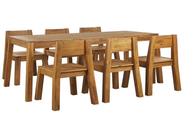 Have Spisestuesæt 7 Dele Lys Lamineret Akacietræ Rektangulært Bord 6 Stole Indendørs Udendørs Rustik Moderne Design